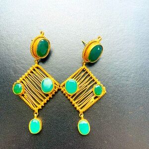 Emerald and Gold platted faux party earrings